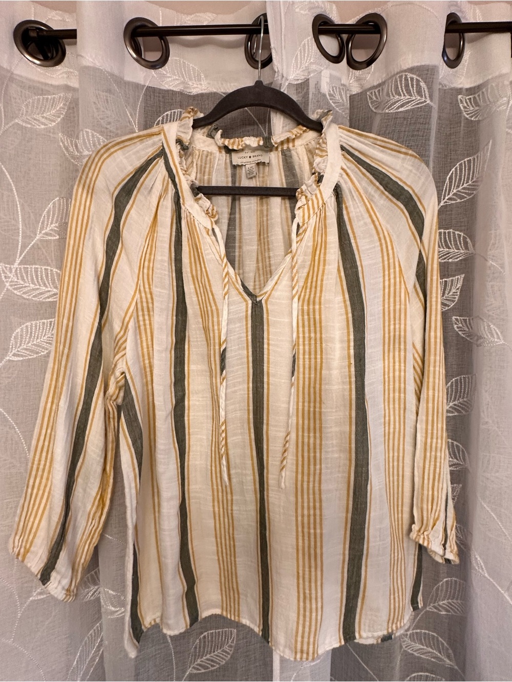 Lucky Brand Cream Blouse with Mustard & Olive Stripes - Picture 4 of 9